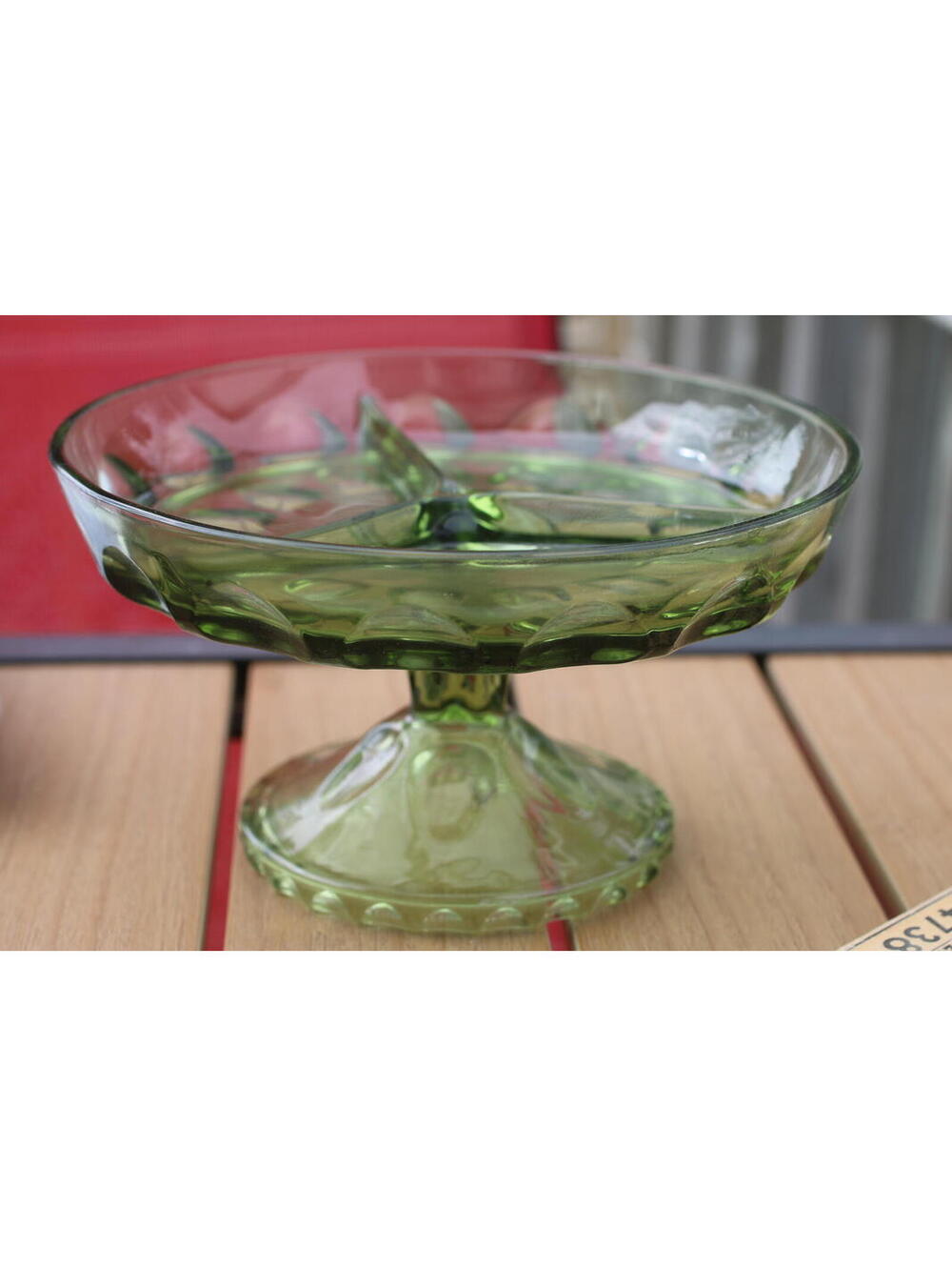 CONTINENTAL CAN HAZELWARE AVOCADO GREEN REFLECTIONS DIVIDED RELISH DISH VINTAGE